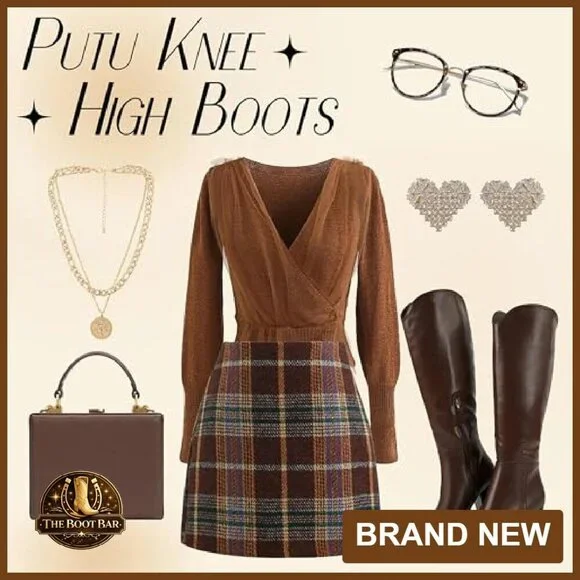 Knee High Boots Faux Leather Pointed Toe Chunky Heel Western Style - Picture 7 of 8